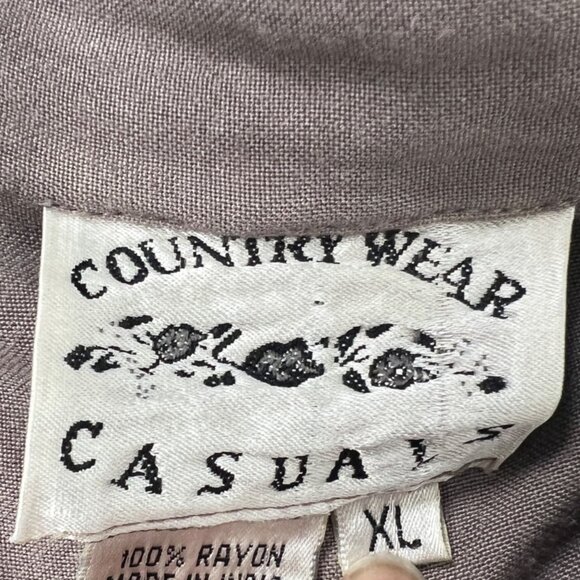 Vintage 90s Country Wear Casuals Cottagecore Fairy Taupe Floral Weave Shirt / XL - Picture 7 of 9